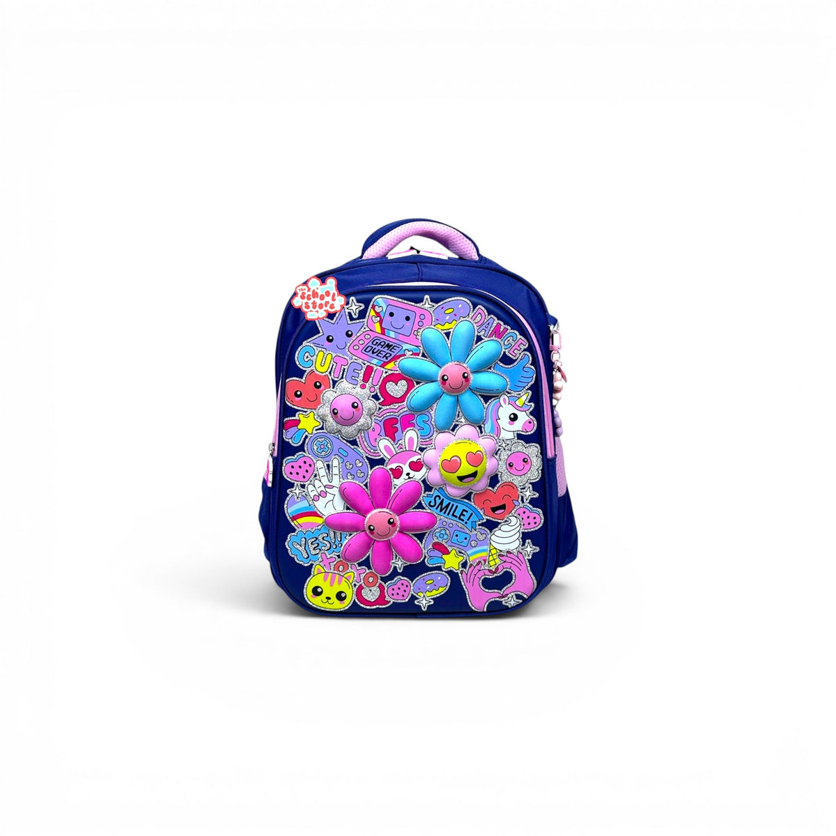 14 Inch 3D Pink Floral School Bag For Nursery Till KG Girls ( With Keychain ) 2614