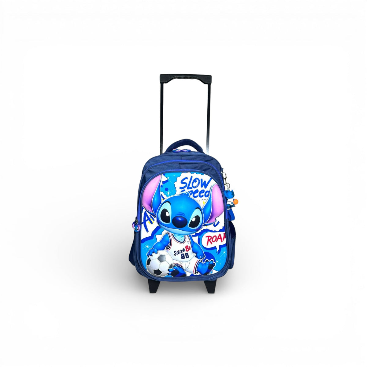 16 Inch 3D Stitch Trolley Bag For Grade 1 Till 3 Kids ( With Keychain )
