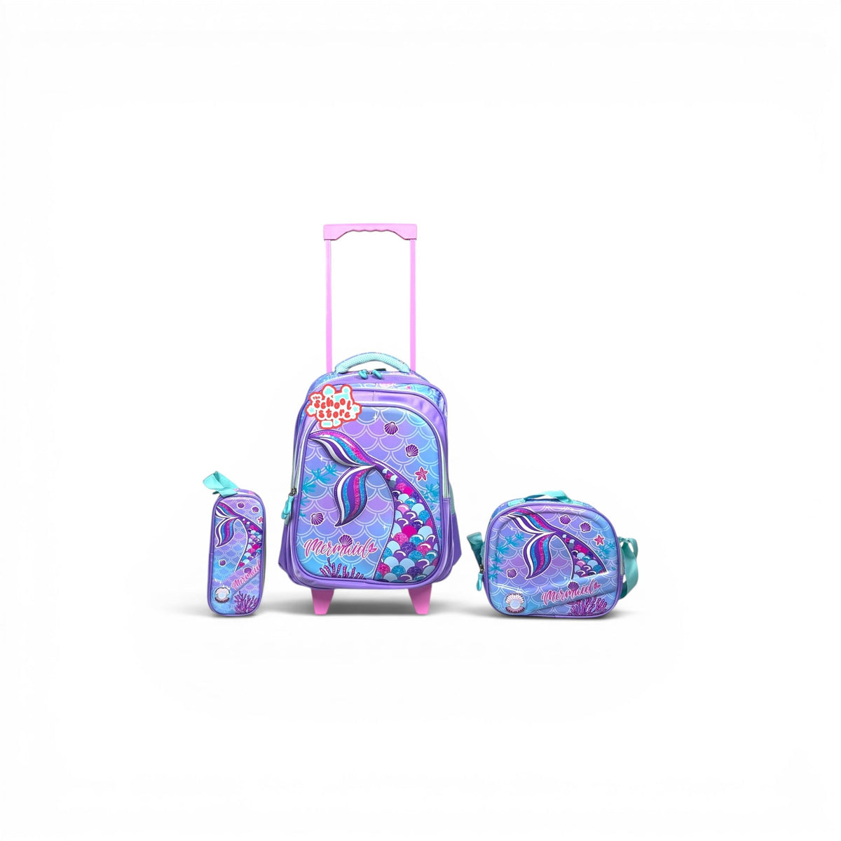 16 Inch 3D Mermaid 3 PCS Trolley Bag For Grade 1 Till 3 Girls T-2368-16