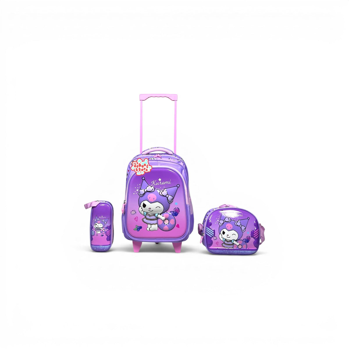 16 Inch 3D Kuromi 3 PCS Trolley Bag For Grade 1 Till 3 Girls T-2368-16