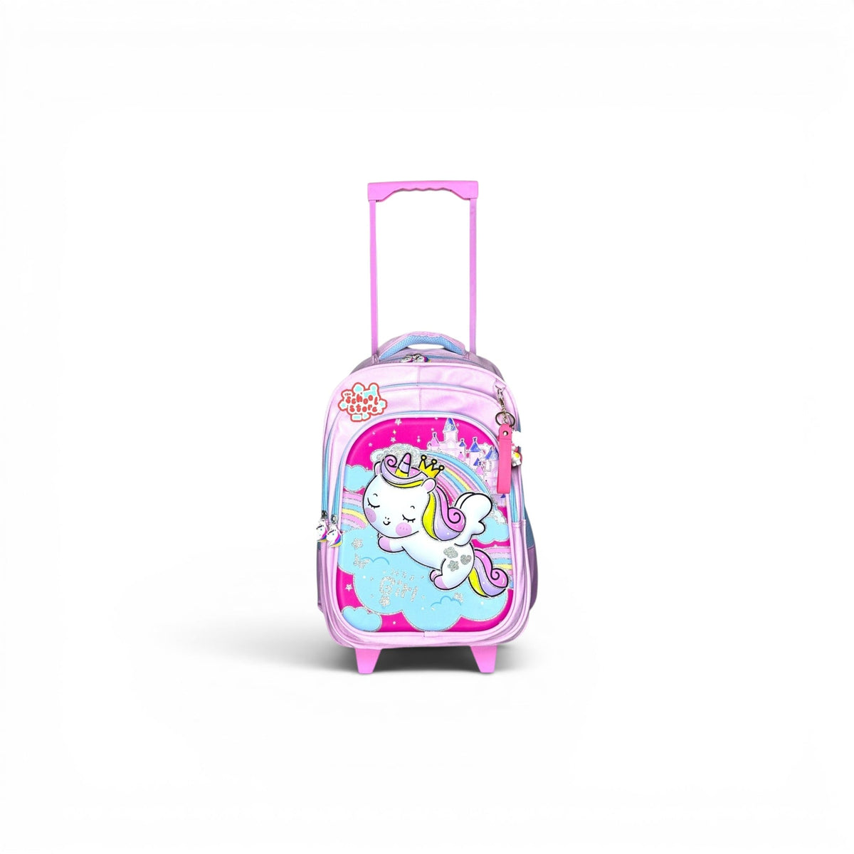 16 Inch 3D Unicorn Trolley Bag For Grade 1 Till 3 Girls ( With Keychain ) T-2616