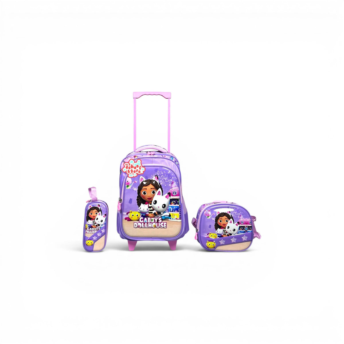 16 Inch 3D Gabby 3 PCS Trolley Bag For Grade 1 Till 3 Girls T-2368-16