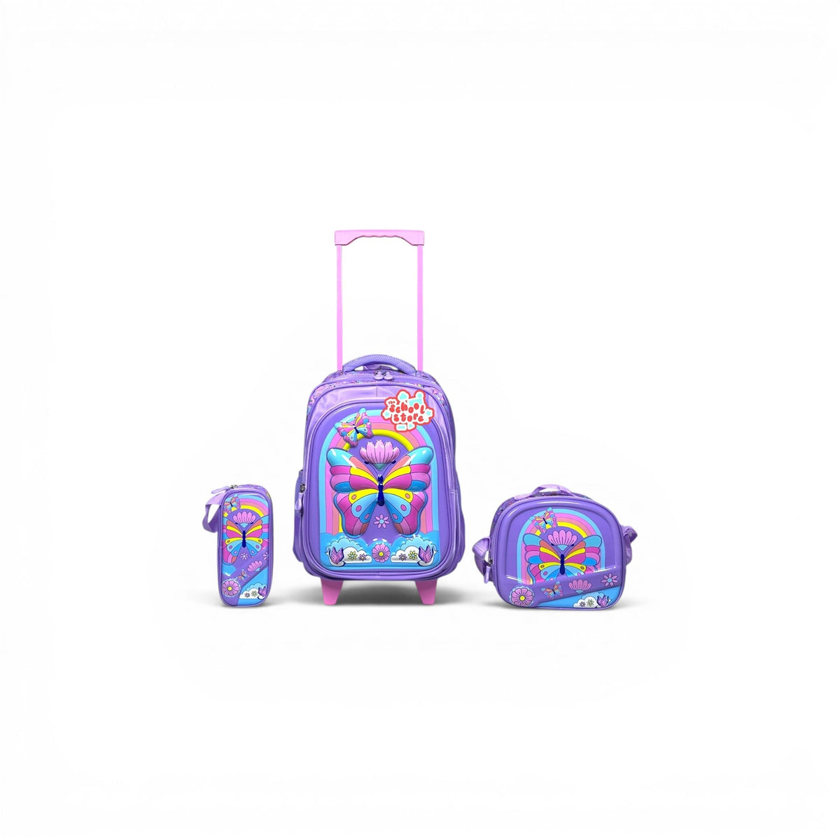 16 Inch 3D Butterfly 3 PCS Trolley Bag For Grade 1 Till 3 Girls T-2368-16