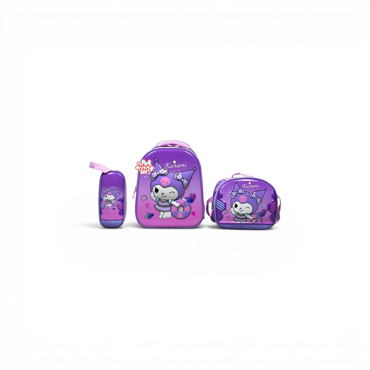 14 Inch 3D Kuromi 3 PCS School Bag For Nursery Till KG Girls 2328-13