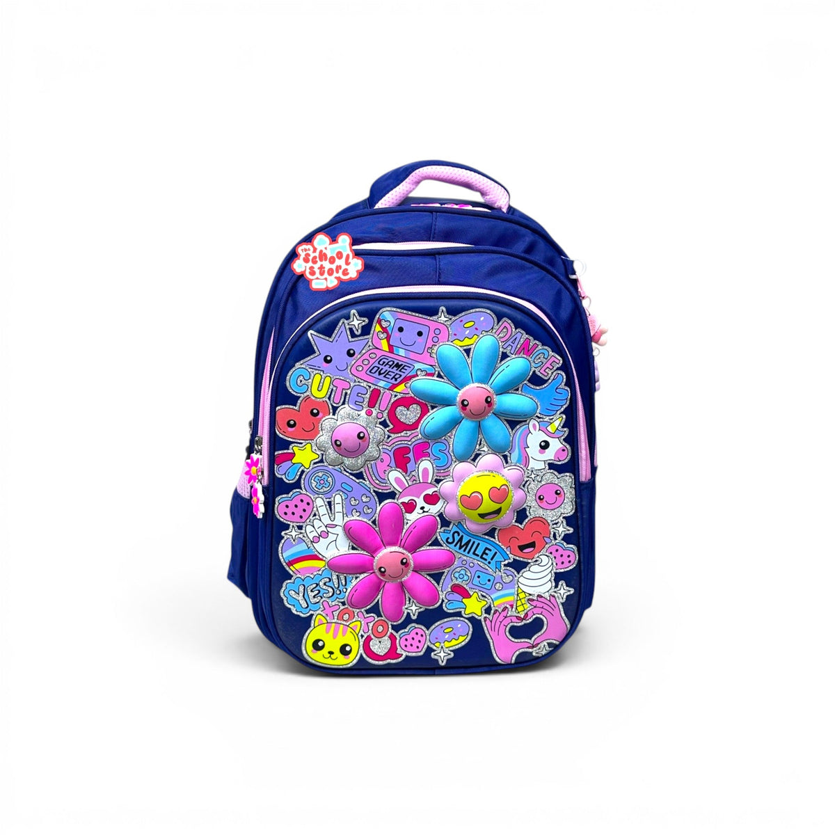 18 Inch 3D Pink Floral School Bag For Grade 4 Till 7 Girls ( With Keychain ) 2618