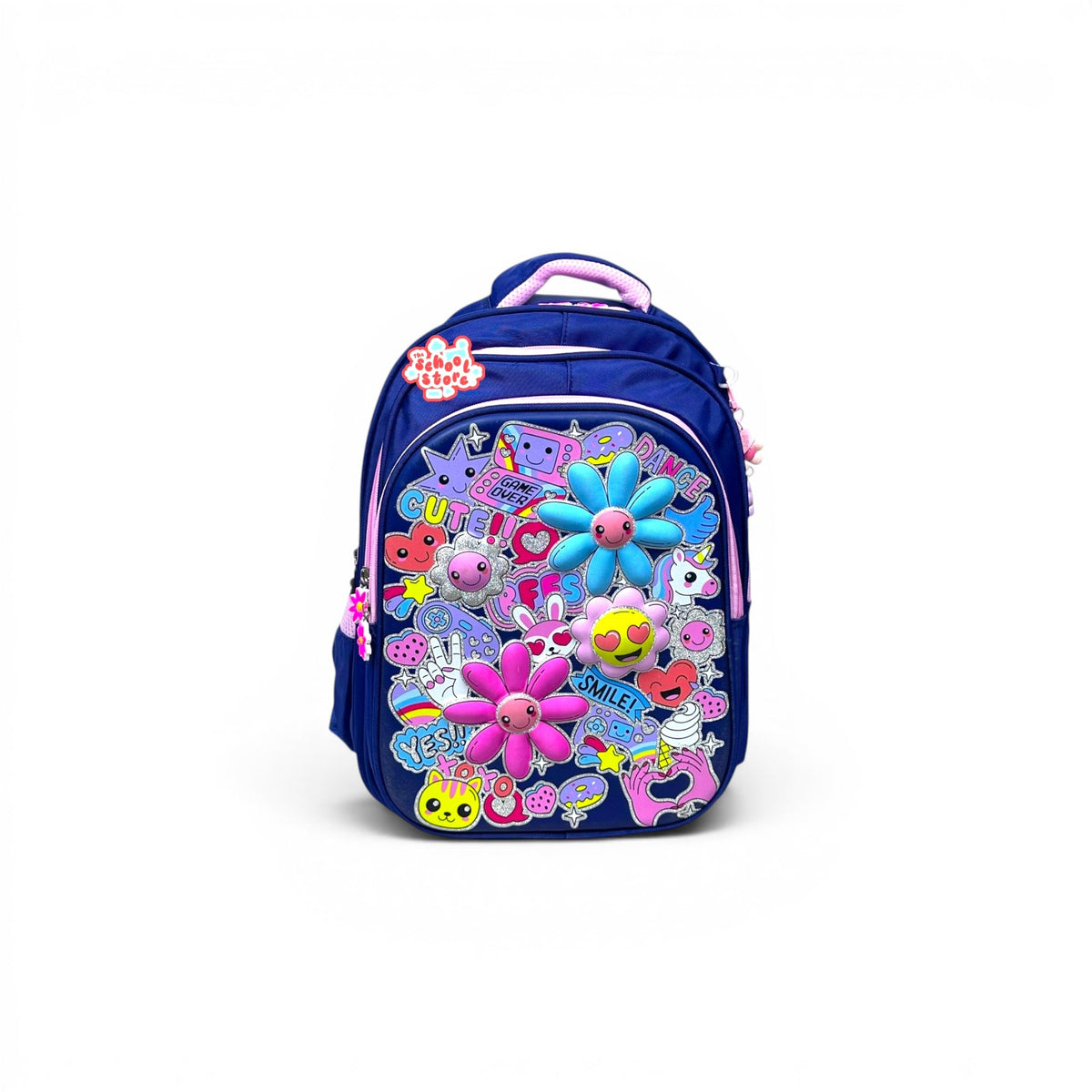 16 Inch 3D Pink Floral School Bag For Grade 1 Till 3 Girls ( With Keychain ) 2616