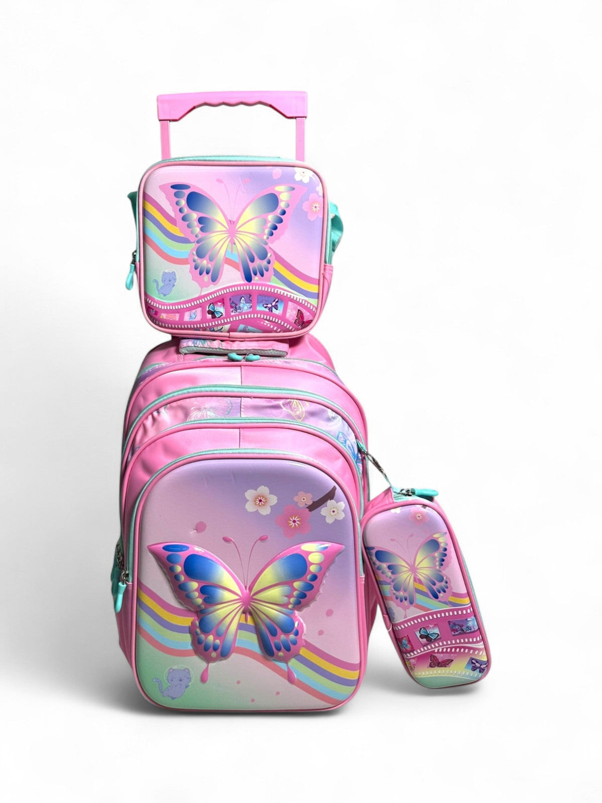 18 Inch 3D Butterfly 3 Piece Trolley Bag for Grade 2 Till 6 Girls