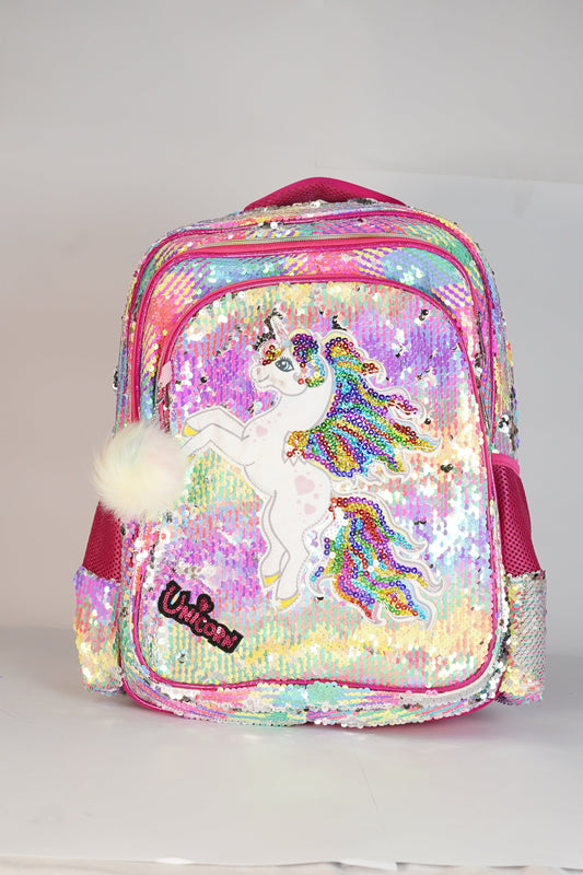 18 Inch Unicorn Rainbow Sequence School Bag for Grade 2 Till Grade 6 Girls