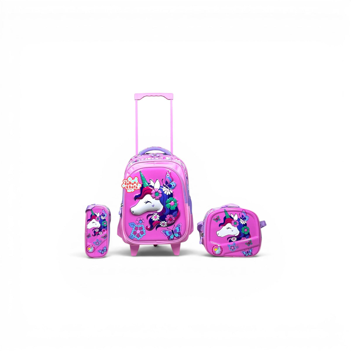 16 Inch 3D Unicorn 3 PCS Trolley Bag For Grade 1 Till 3 Girls T-2368-16