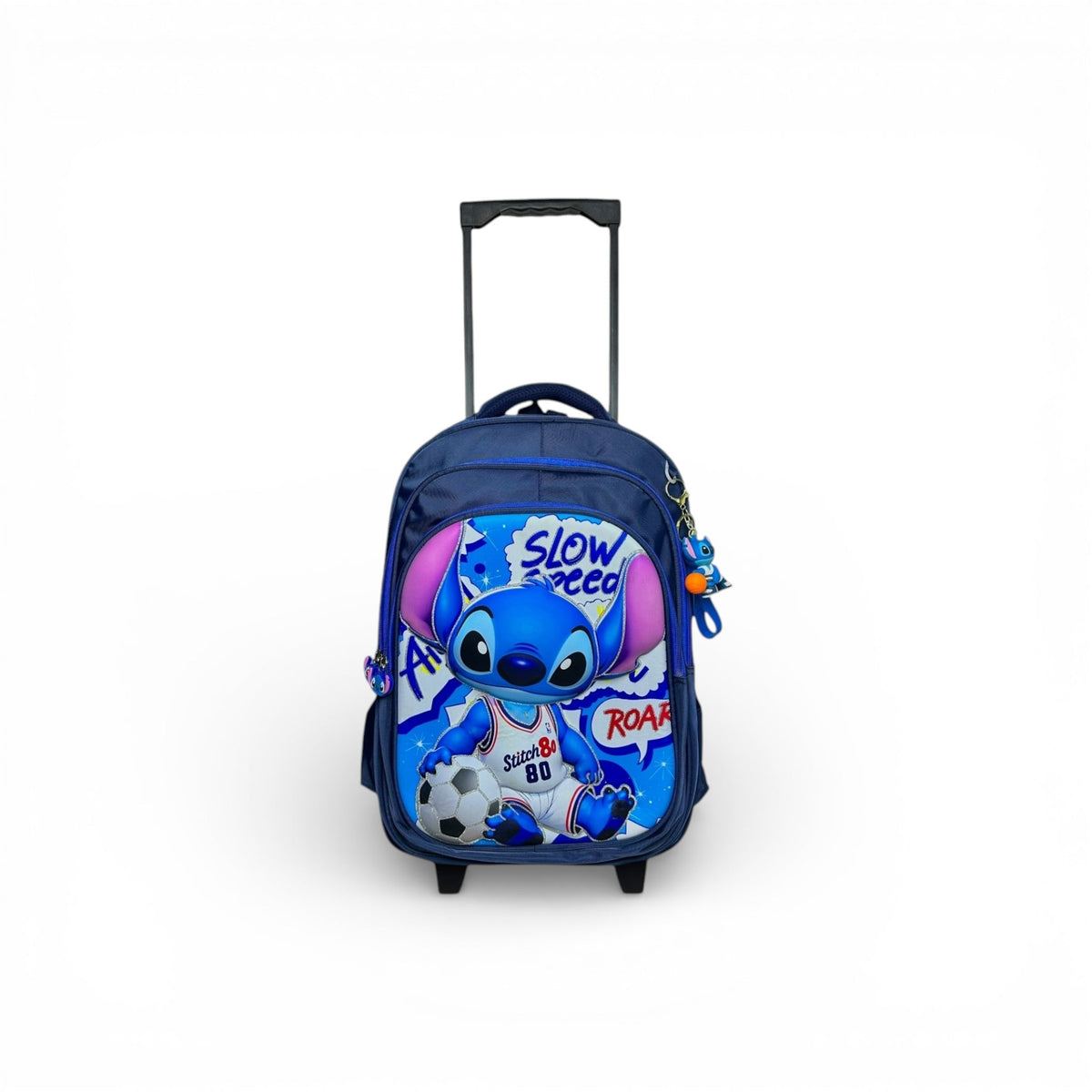 18 Inch 3D Stitch Trolley Bag For Grade 4 Till 8 Boys  ( With Keychain )