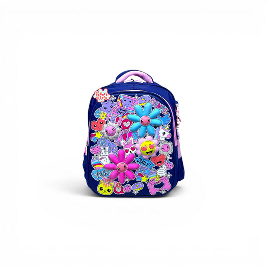 14 Inch 3D Pink Floral School Bag For Nursery Till KG Girls ( With Keychain ) 2614