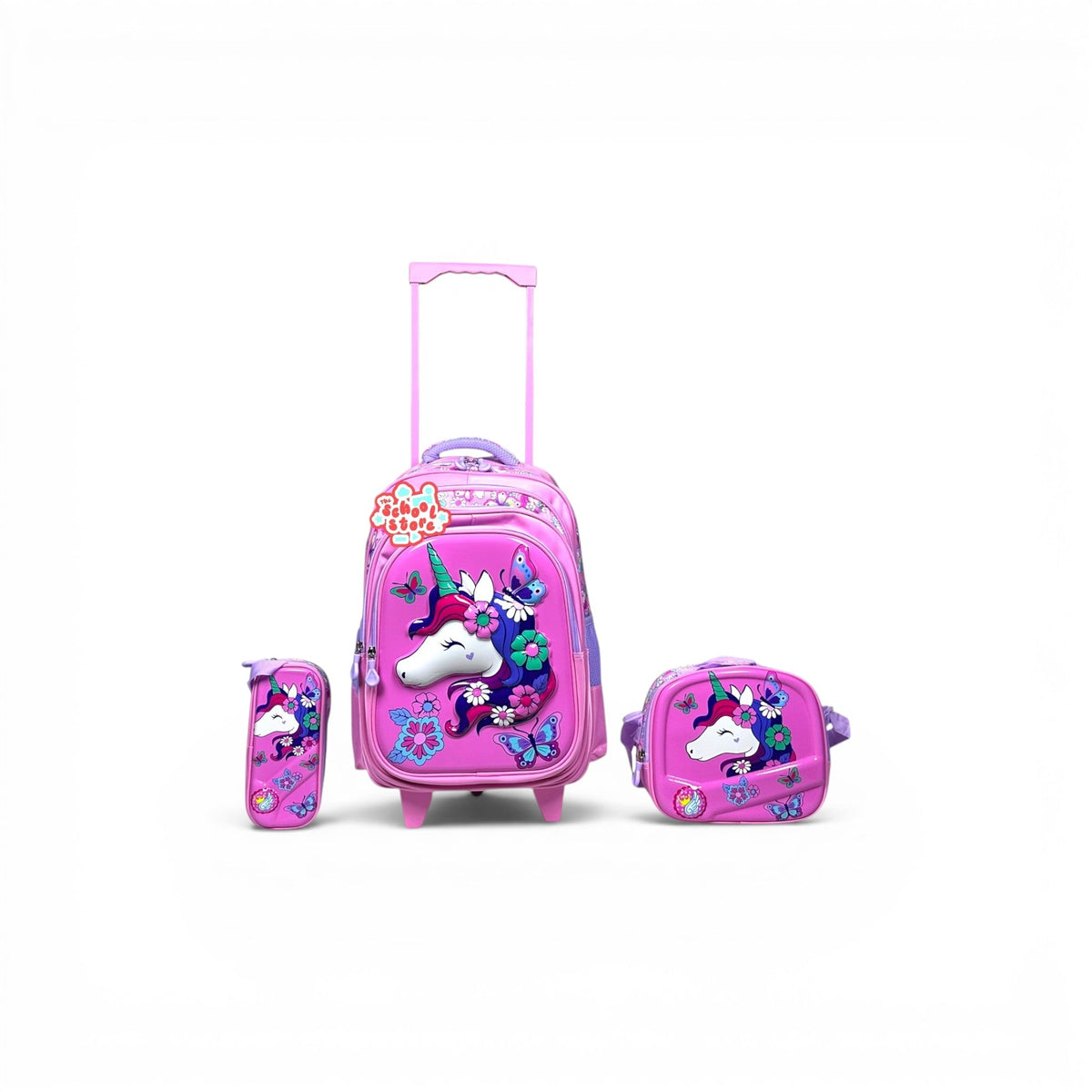 18 Inch 3D Unicorn 3 PCS Tolley Bag For Grade 4 Till 8 Girls T-2388-18