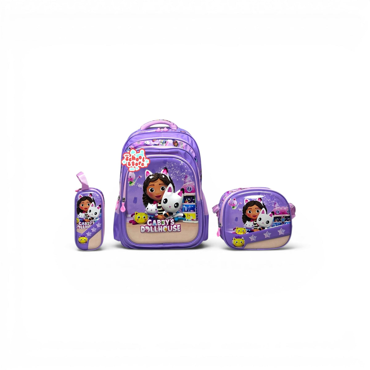 18 Inch 3D Gabby 3 PCS School Bag For Class 4 Till 7 Girls 2388