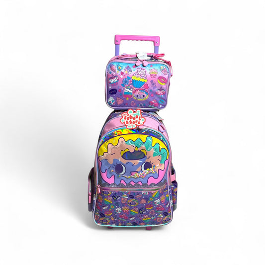 17 Inch 2 Piece Cup Cake Trolley School Bag By Vest for Grade 1 Till Grade 3 Girls