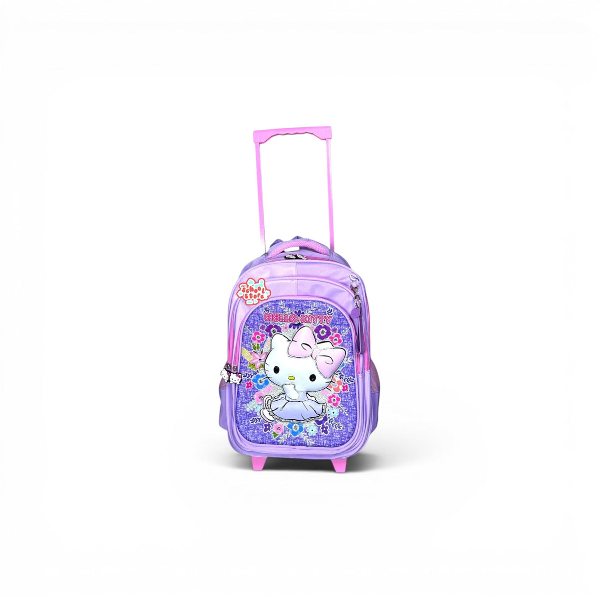 16 Inch 3D Hello Kitty Trolley Bag For Grade 1 Till 3 Girls ( With Keychain ) T-2616