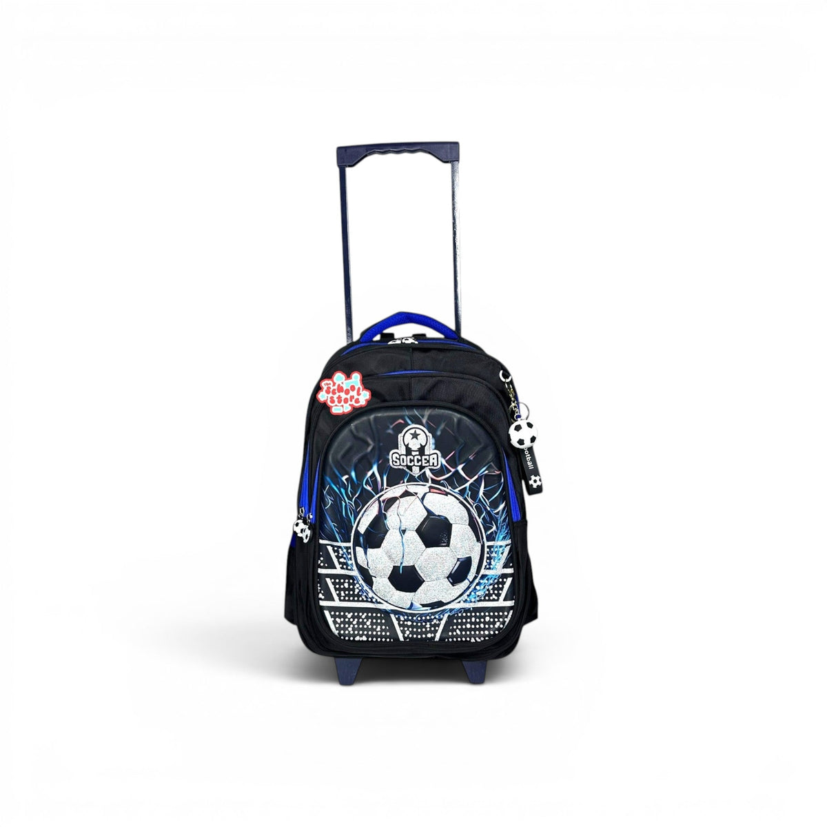 18 Inch 3D Football Trolley Bag For Grade 4 Till 8 Boys ( With Keychain ) T-2618