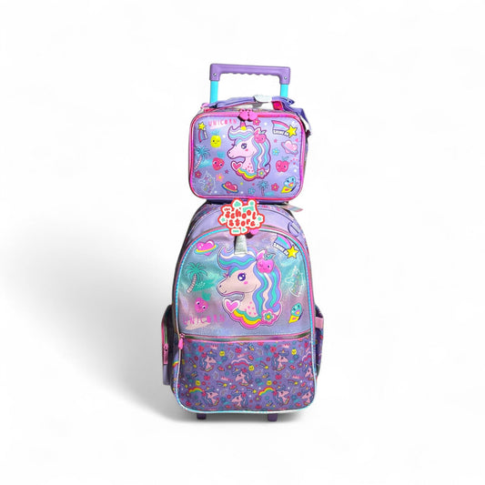 17 Inch 2 Piece Unicorn Trolley School Bag By Vest for Grade 1 Till Grade 4 Girls