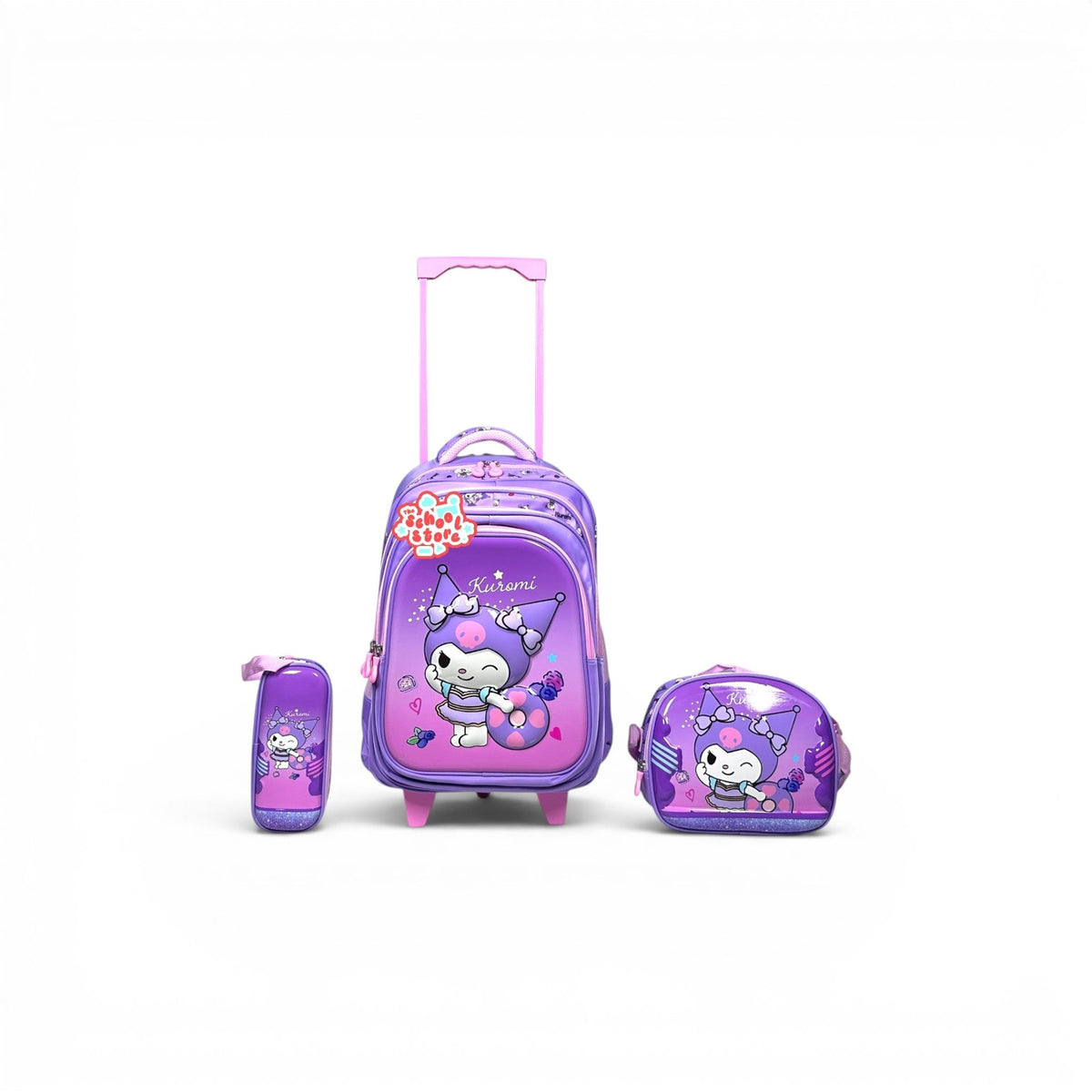 18 Inch 3D Kuromi 3 PCS Trolley Bag For Grade 4 Till 8 Girls T-2388-18