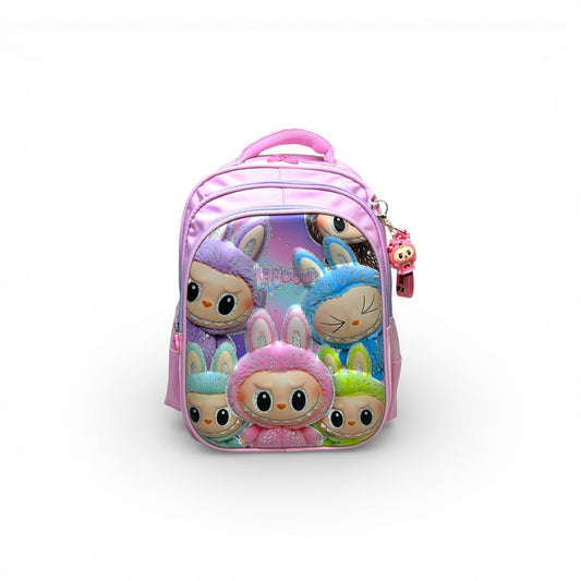 16 Inch 3D Labubu School Bag For Grade 1 Till 3 Girls ( With Keychain )