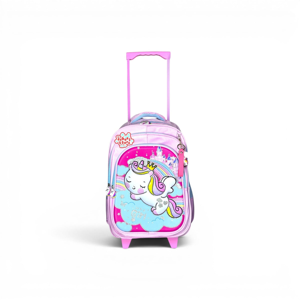 18 Inch 3D Unicorn Trolley Bag For Grade 4 Till 8 Girls ( With Keychain ) T-2618