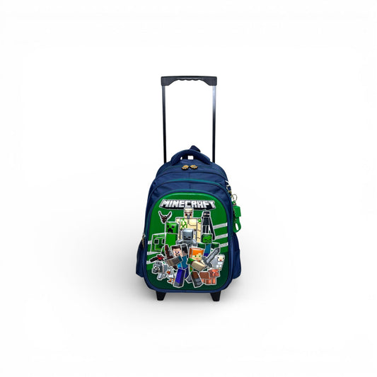 16 Inch 3D Minecraft Trolley Bag For Grade 1 Till 3 Boys ( With Keychain )