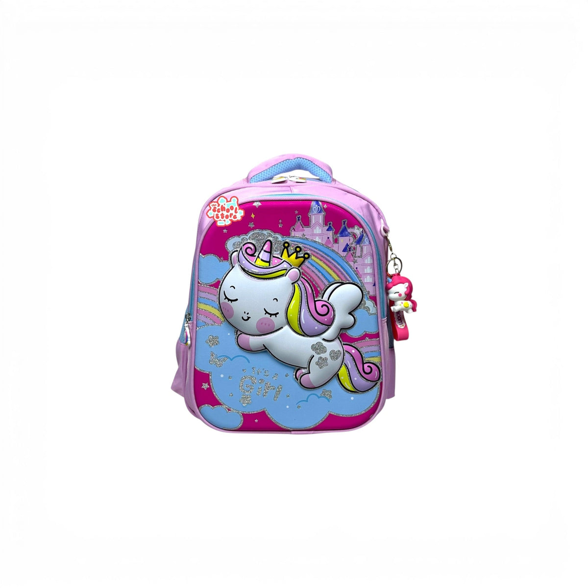 14 Inch 3D Unicorn School Bag For Nursery Till KG Girls ( With Keychain ) 2614