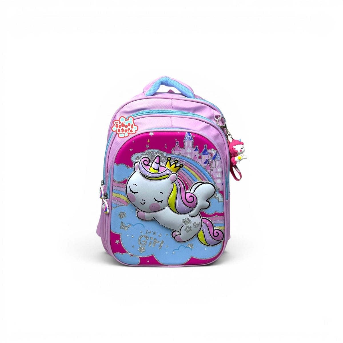 16 Inch 3D Unicorn School Bag For Grade 1 Till 3 Girls ( With Keychain ) 2616