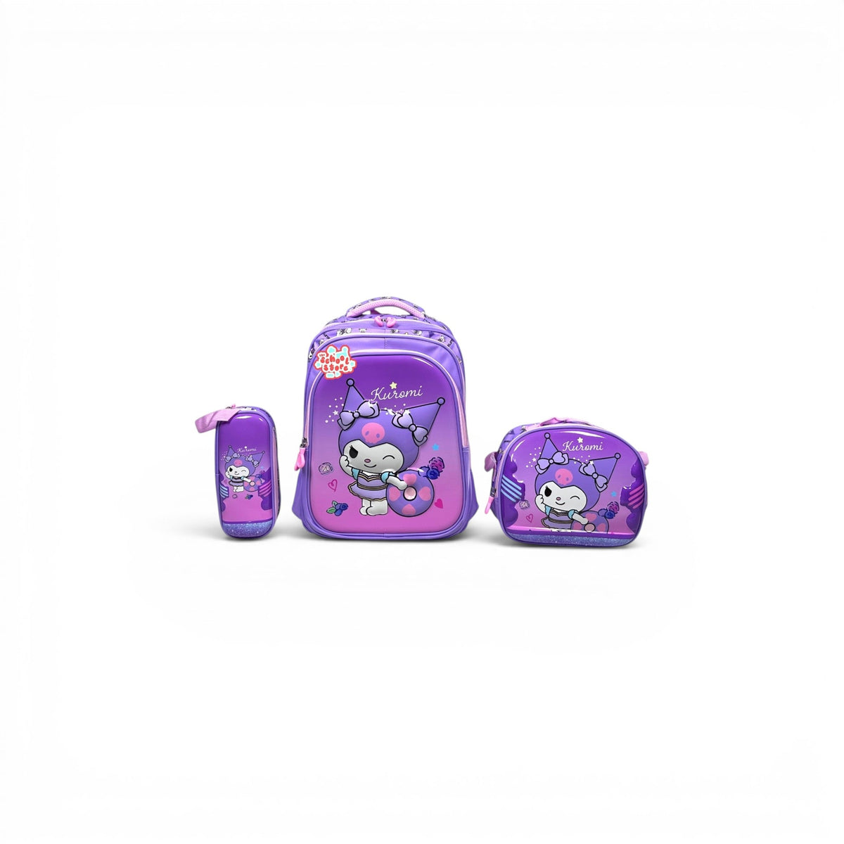 16 Inch 3D Kuromi 3 PCS School Bag For Class 1 Till 3 Girls 2368