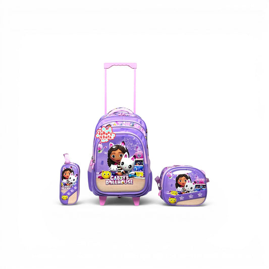 18 Inch 3D Gabby 3 PCS Trolley Bag For Grade 4 Till 8 Girls T-2388-18