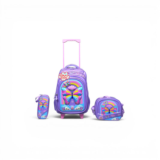 18 Inch 3D Butterfly 3 PCS Tolley Bag For Grade 4 Till 8 Girls T-2388-18