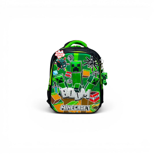 14 Inch 3D Minecraft School Bag For Nursery Till KG Boys ( With Keychain ) 2614
