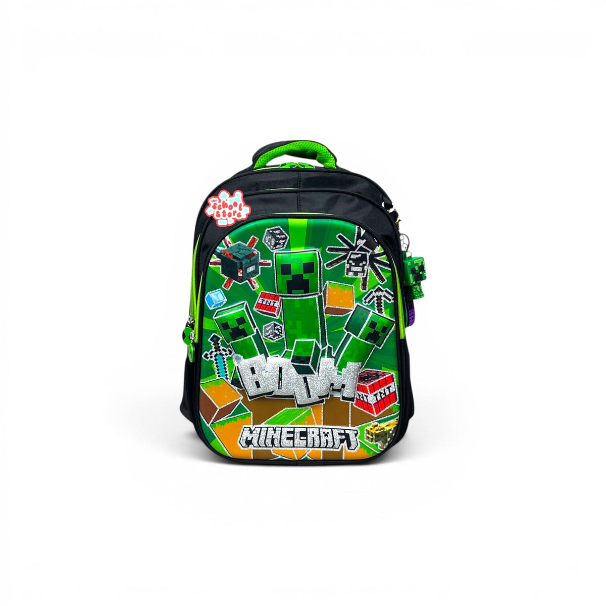 16 Inch 3D Minecraft School Bag For Grade 1 Till 3 Boys ( With Keychain ) 2616