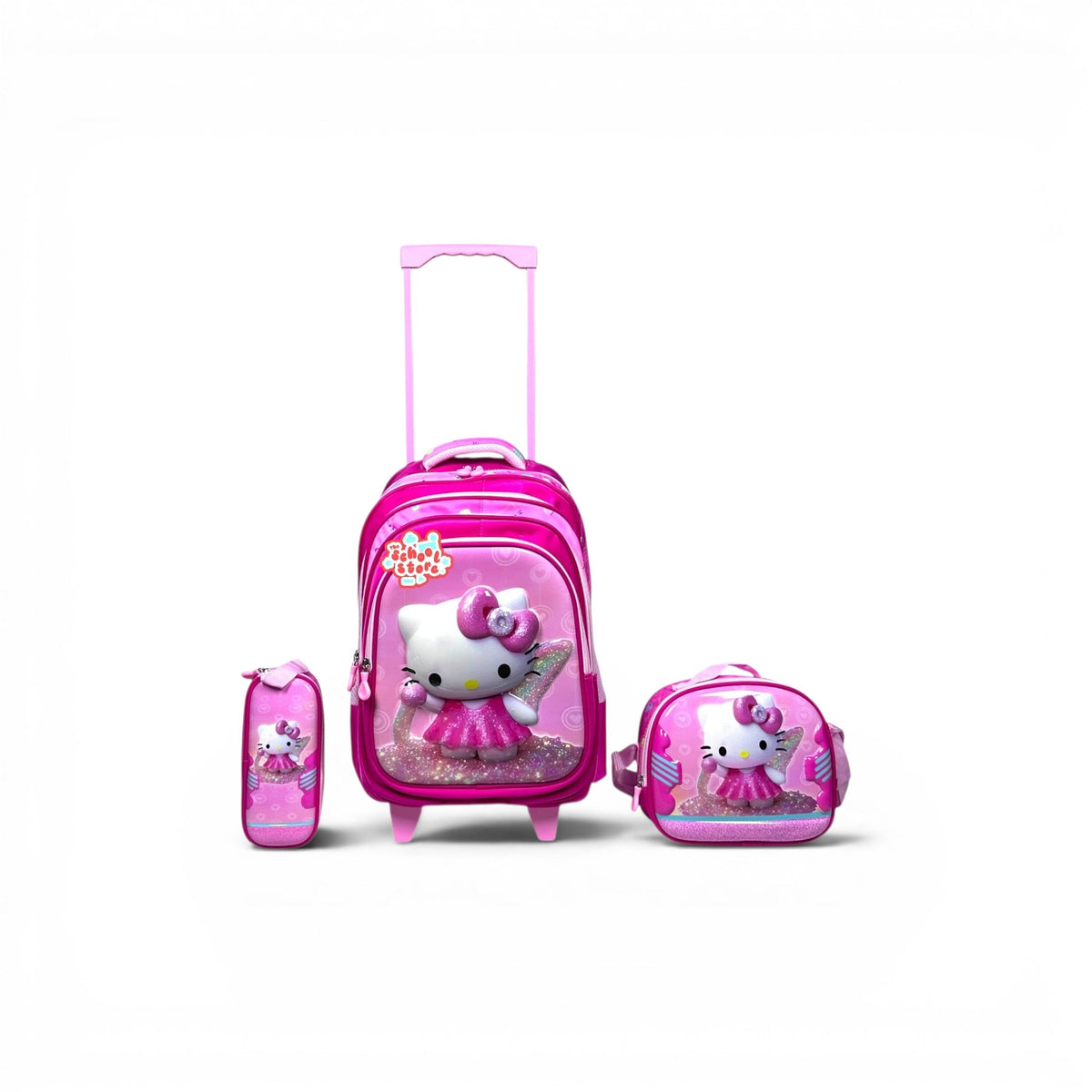 18 Inch 3D Hello Kitty 3 PCS Tolley Bag For Grade 4 Till 8 Girls T-2388-18