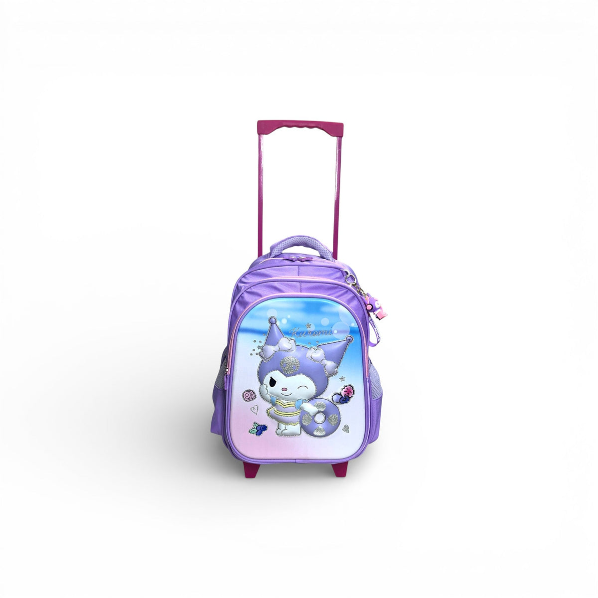 16 Inch 3D Kuromi Trolley Bag For Grade 1 Till 3 Girls ( With Keychain )