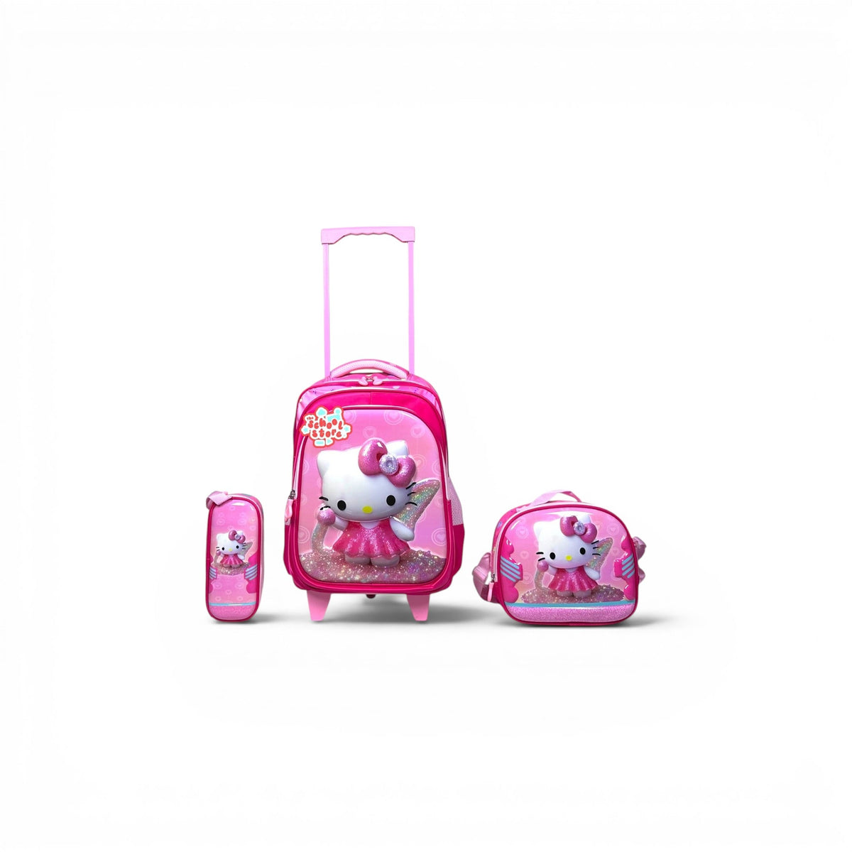 16 Inch 3D Hello Kitty 3 PCS Trolley Bag For Grade 1 Till 3 Girls T-2368-16