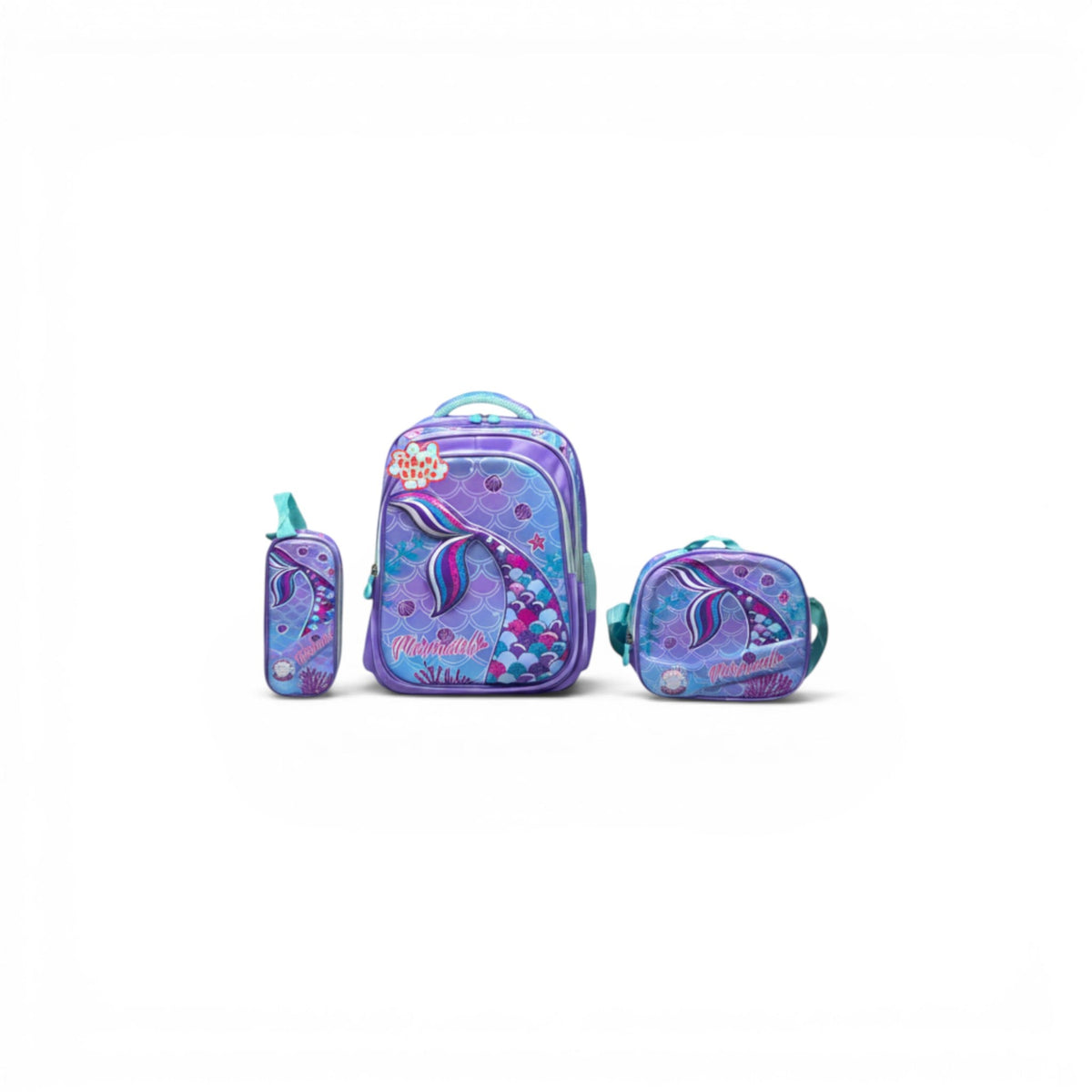 16 Inch 3D Mermaid 3 PCS School Bag For Class 1 Till 3 Girls 2368