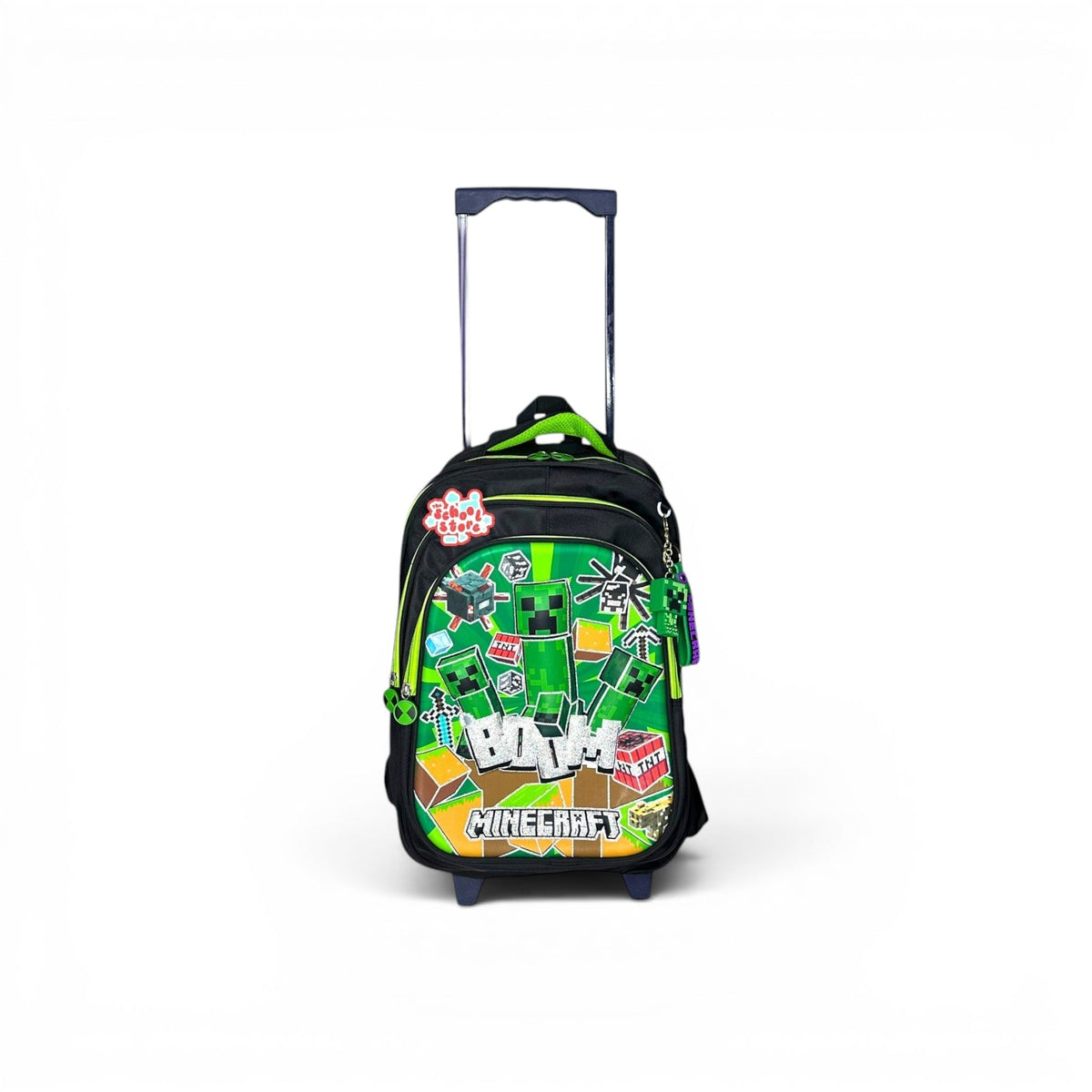 18 Inch 3D Minecraft Trolley Bag For Grade 4 Till 8 Boys ( With Keychain ) T-2618
