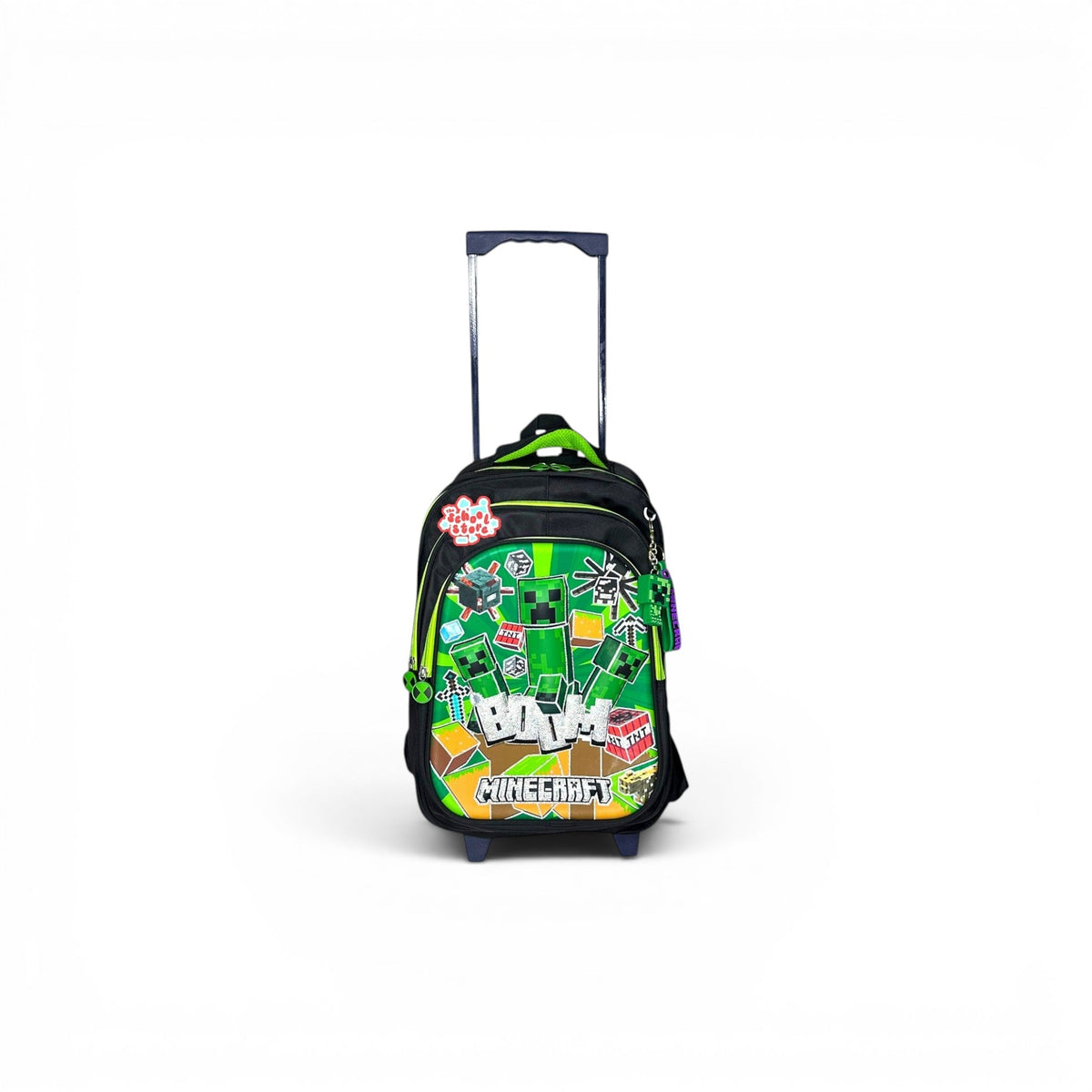 16 Inch 3D Minecraft Trolley Bag For Grade 1 Till 3 Boys ( With Keychain ) T-2616