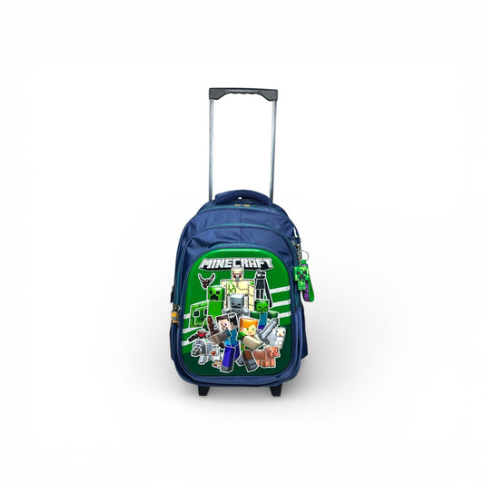 18 Inch 3D Minecraft Trolley Bag For Grade 4 Till 8 Boys ( With Keychain )