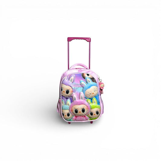 14 Inch 3D Labubu Trolley Bag For Nursery Till KG Girls ( With Keychain )