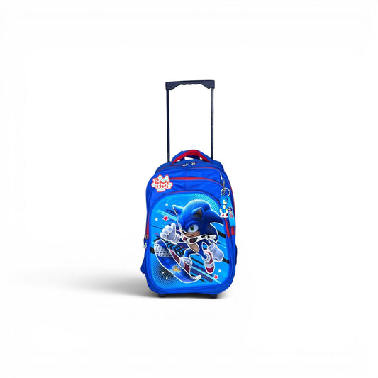 16 Inch 3D Sonic Trolley Bag For Grade 1 Till 3 Boys ( With Keychain ) T-2616