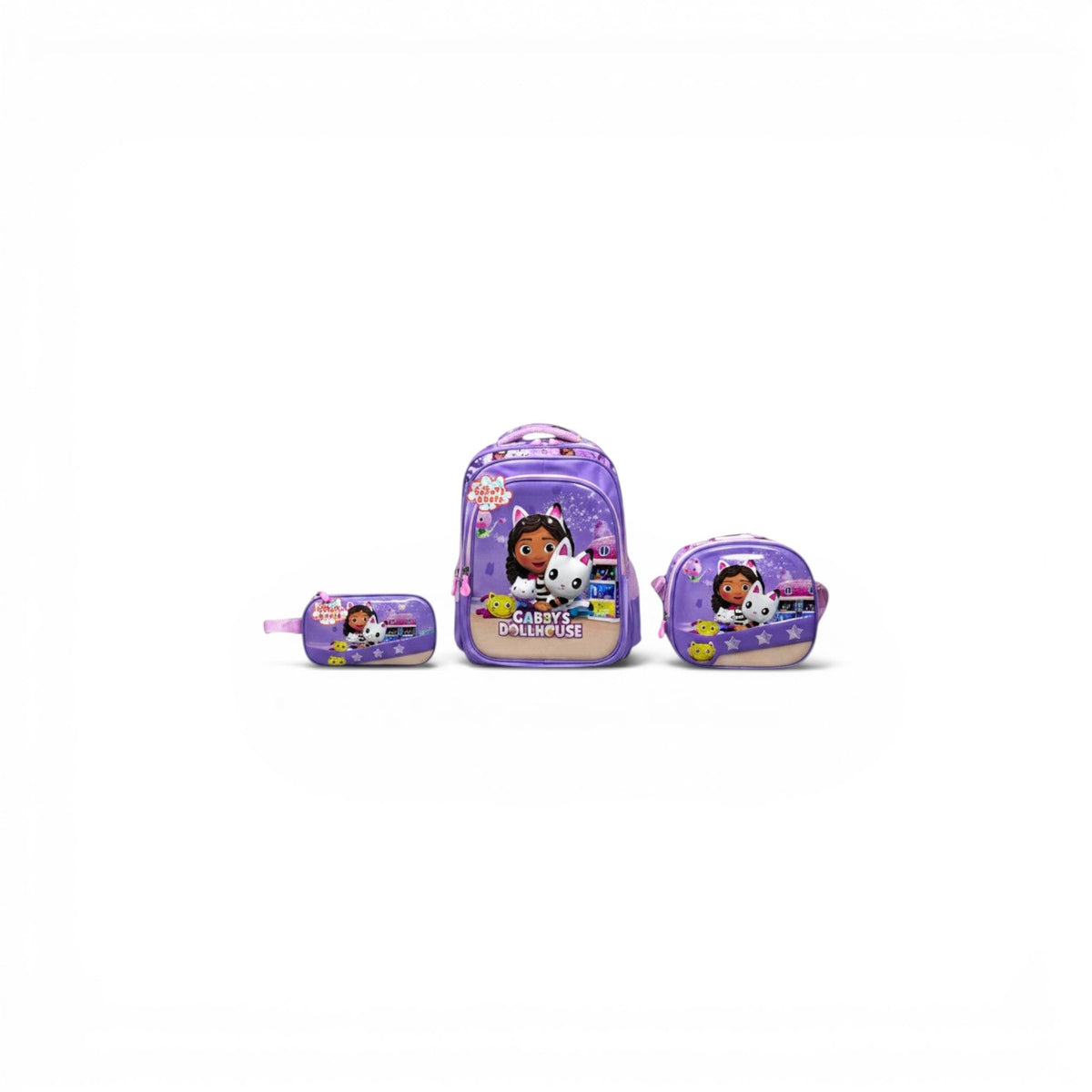 16 Inch 3D Gabby 3 PCS School Bag For Class 1 Till 3 Girls 2368