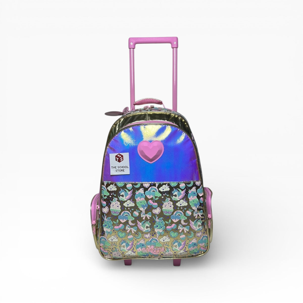 Original 20 Inch Heart Trolley School Bag for Grade 1 Till Grade 5 Girls